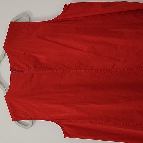 Eileen Fisher Poplin Dress  96% Organic Cotton Stretch Red  Sleeveless SZ Large - Picture 12 of 16